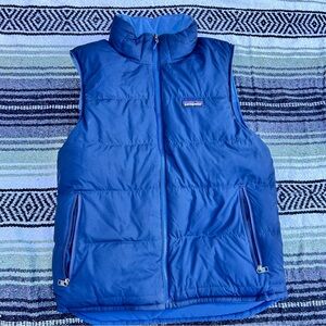 Patagonia Bivy reversible down puffer vest in blue colorway